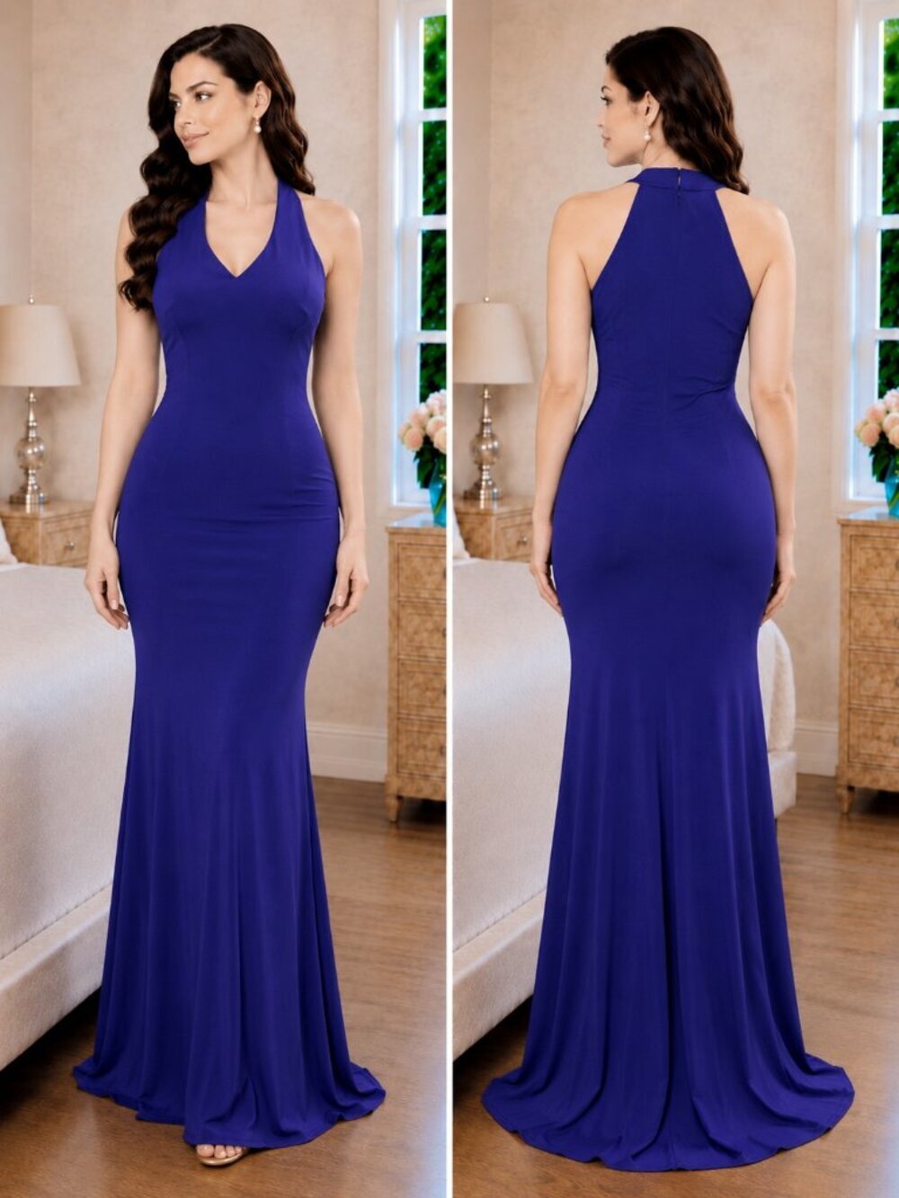 NWT Theia Purple Satin Crepe Trumpet Formal Gown $995